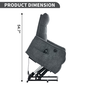 English Elm Beige Chenille Power Lift Recliner with Massage Heat and Usb for Senior Comfort Grey W1803P369077