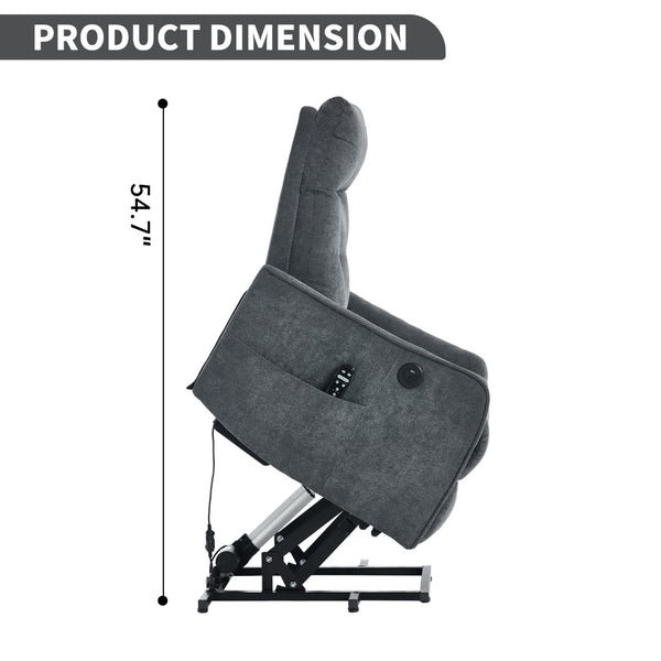 English Elm Beige Chenille Power Lift Recliner with Massage Heat and Usb for Senior Comfort Grey W1803P369077