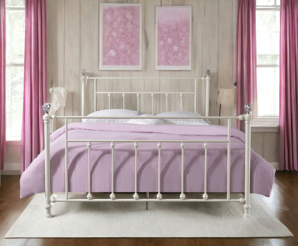 English Elm Comet Metal Full Bed with Elegant Spindle Headboard and Footboard, Sturdy Frame, Box Spring Ready White 63 L x 51 W x 5 H B2726P265253