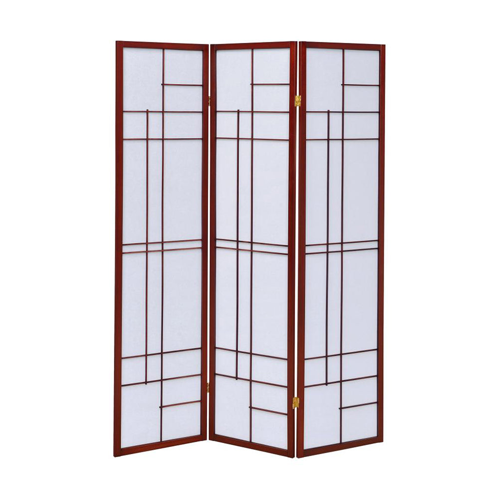 English Elm 3-Panel Cherry Shoji Room Divider Folding Screen with Warm Brown-Red Finish, Decorative Privacy Panel B016P381097