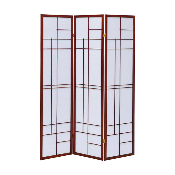 English Elm 3-Panel Cherry Shoji Room Divider Folding Screen with Warm Brown-Red Finish, Decorative Privacy Panel B016P381097