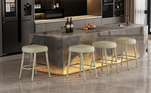 English Elm Backless Blue Fabric Upholstered Counter Stools Set of Two with Padded Seat Footrest Green W5096P400663