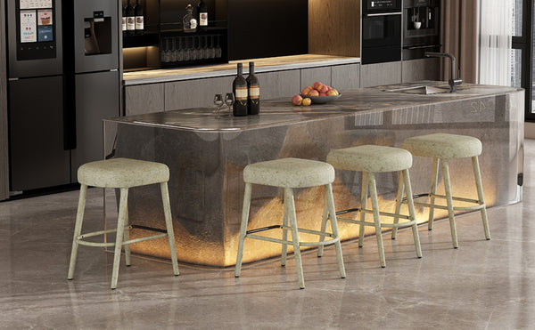 English Elm Backless Blue Fabric Upholstered Counter Stools Set of Two with Padded Seat Footrest Green W5096P400663