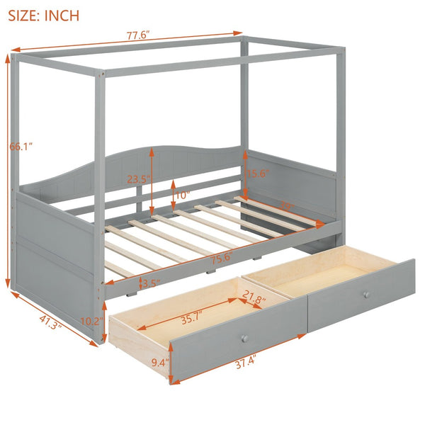 English Elm Twin Canopy Daybed with Pull Out Trundle Pinewood Frame for Kids or Guest Rooms N708P373435E
