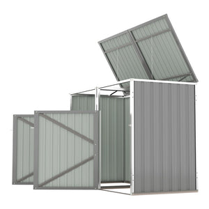 English Elm Garbage Bin Shed Galvanized Steel Enclosure for Two Cans Outdoor Weather Resistant Light Gray W1598P357715