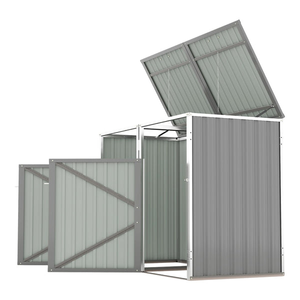 English Elm Garbage Bin Shed Galvanized Steel Enclosure for Two Cans Outdoor Weather Resistant Light Gray W1598P357715