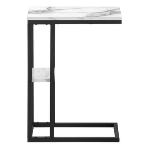 English Elm Accent Table - C-Shaped Modern Design With White Marble Look Top & Black Metal Frame For Living Spaces B2710P219401