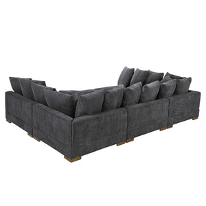 English Elm Large Corduroy Modular Sectional Sofa Sleeper with Ribbed Texture for Open Living Dark Gray B2748S00010