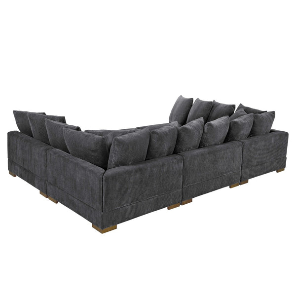English Elm Large Corduroy Modular Sectional Sofa Sleeper with Ribbed Texture for Open Living Dark Gray B2748S00010