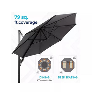 English Elm 11 Ft Cantilever Patio Umbrella Upf 50 Plus Aluminum Pole with Foot Pedal Rotation B082P454950