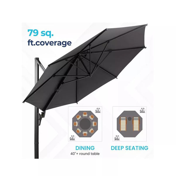 English Elm 11 Ft Cantilever Patio Umbrella Upf 50 Plus Aluminum Pole with Foot Pedal Rotation B082P454950