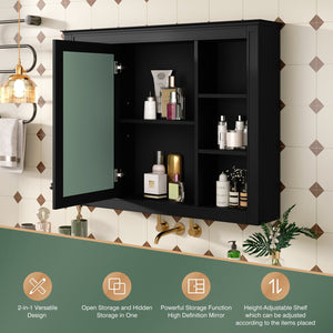 English Elm 35'' Modern Wall-Mounted Medicine Cabinet With Mirror, 6 Shelves & Towels Rod For Effortless Storage N710P236930B