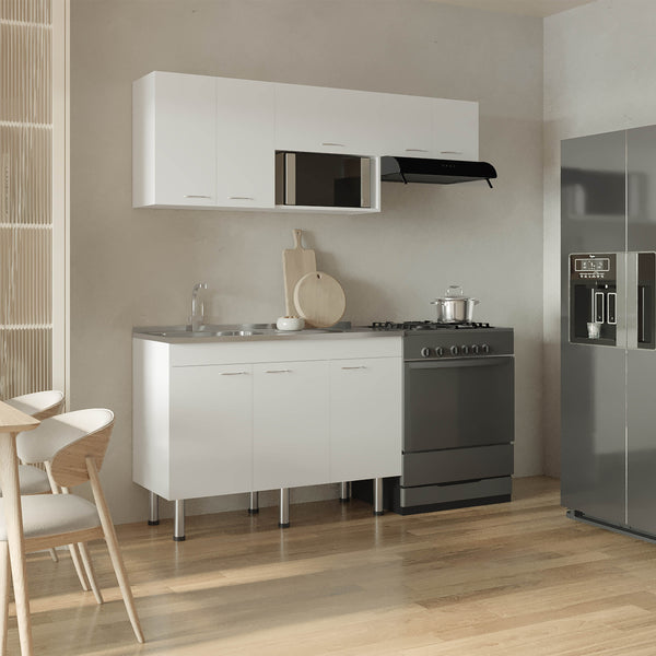 English Elm Myton Engineered Wood Kitchen Set with Stainless Sink, 8 Doors & Shelves, 6 Legs, Eco-Certified B097S00235