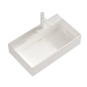 English Elm LOFI Ceramic 24" Bathroom Basin with Center Drain and Faucet Hole, Durable Scratch-Resistant Finish White W2615P210288