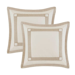 English Elm 9-piece King Jacquard Comforter Set Tan Ivory Geometric Woven Embroidered Bedding B035P437414