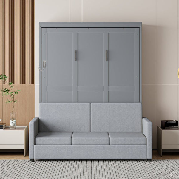 English Elm Full Size Murphy Wall Bed with Integrated Linen Sofa for Studio or Guest Room Gray LP000890AAE-1