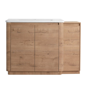 English Elm 48" Floating Bathroom Vanity Dual Ceramic Vessel Sinks Oak Finish Soft Close Doors W999S00512