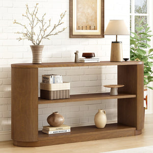 English Elm Mirod Fluted Ash Veneer Console Table with Three Open Tiers for Entryway N760P281359D