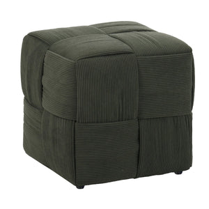 English Elm Ottoman Plush Corduroy Round Footrest Stool with High‑Resilience Foam, Sturdy MDF Frame, Versatile Use Green W3851P369741