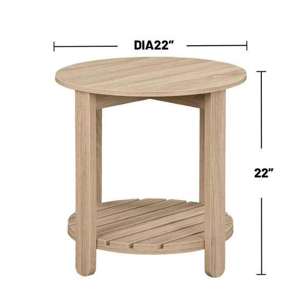 English Elm Round Engineered Wood Side Table With Bottom Shelf – Farmhouse Charm & Versatile Natural Finish B016P379371-GIGA