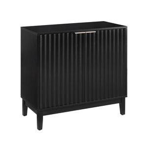 English Elm 2 Door Storage Cabinet with Fluted Fronts and Brass Handles, Mid-Century Accent Console for Entryway Black W914P292867