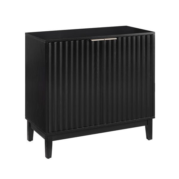 English Elm 2 Door Storage Cabinet with Fluted Fronts and Brass Handles, Mid-Century Accent Console for Entryway Black W914P292867