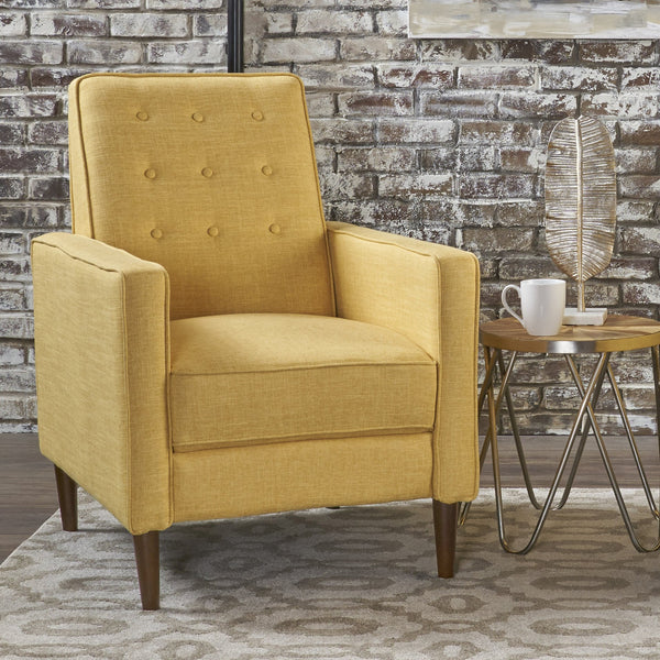 English Elm Christopher Knight Home® - Fabric Recliner Chair Mid-Century Modern Pushback Single Sofa with Tufted Cushion, Birch Legs, Cozy Comfort Yellow 60741.00MYLW