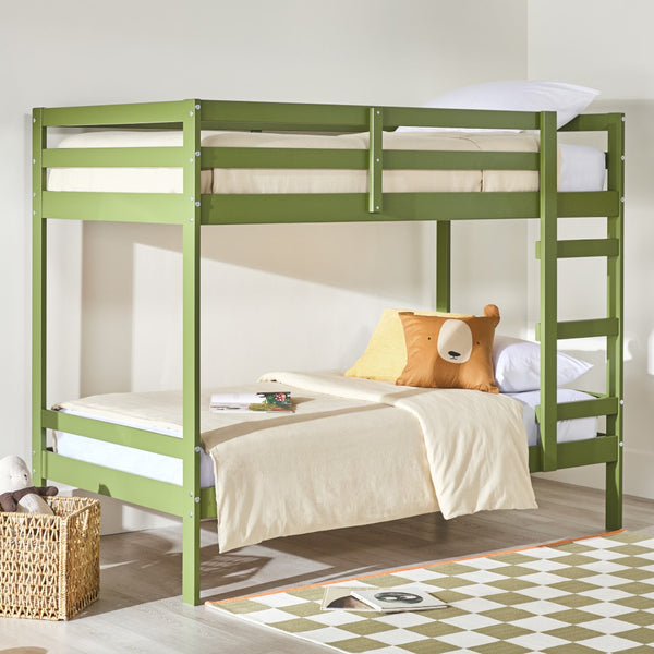 English Elm Walker Edison - Modern Simple Solid Wood Twin Over Twin Bunk Bed, Olive Green