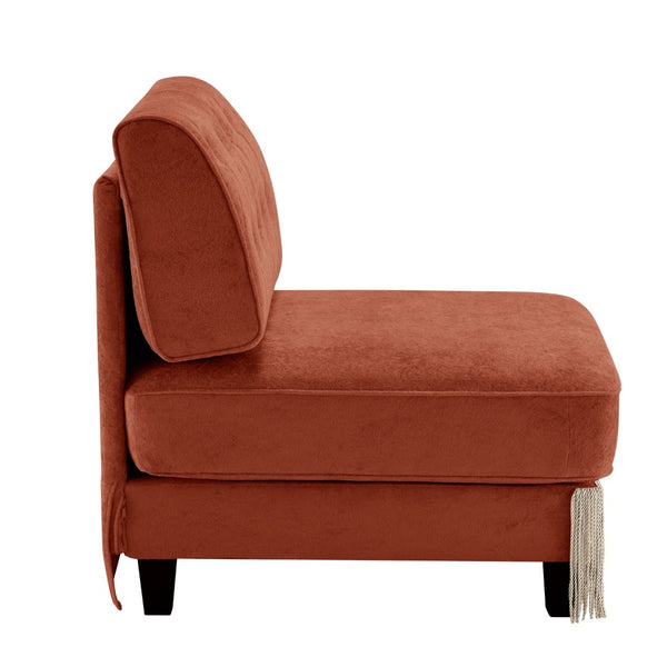 English Elm Armless Tufted Velvet Fleece Modular Sofa with Tassel Skirt for Elegant Living Rooms Red+Brown W714P450887