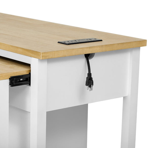 English Elm K&k Farmhouse Kitchen Island Extendable Table Rubber Wood Veneer Built-in Charging Storage White N707S215327W