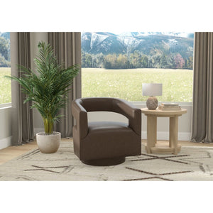 English Elm Brown Swivel Accent Chair Wraparound Geometric Cutout Textured Fabric Living Room Seat Dark Brown B2709P474409