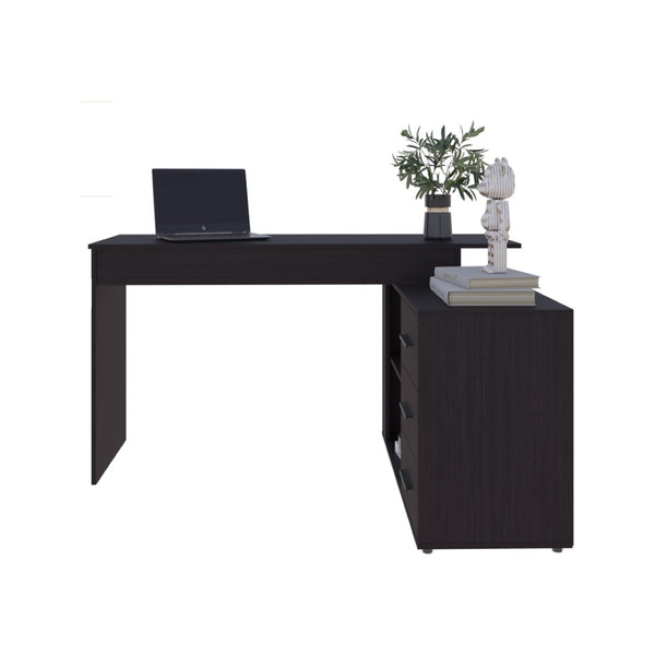 English Elm Concordia L-shaped Home Office Desk with Three Drawers and Modern Black Finish B092P390622