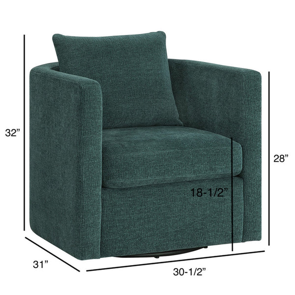 English Elm Sutton Peacock Performance Fabric Swivel Barrel Chair — Stain-Resistant, Pocket Coil Seat, Reversible Cushions B050P322586