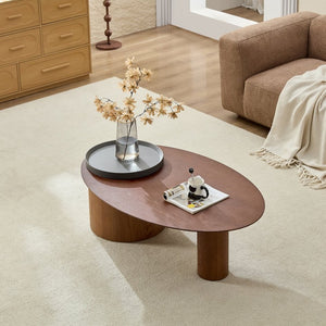 English Elm Modern Oval Ash Veneer Coffee Table with Hidden Storage for Minimalist Living Rooms Grey,Walnut W2085S00104