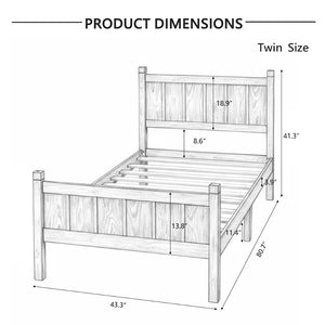 English Elm Twin Platform Bed Vertical Slat Headboard Farmhouse Shaker Wood Grain Finish Bedroom Black N733P422478E
