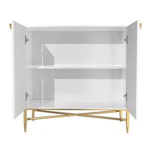 English Elm 2 Door White Locker Accent Cabinet with Gold Spindle Legs, Diamond Ripple Doors, Adjustable Shelves, Modern Storage Elegance T3609P347437