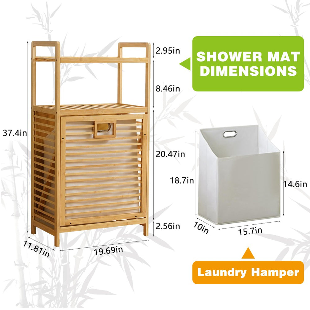 English Elm Laundry Hamper Bamboo Two Tier Tilt Out Basket with Open Shelves for Organized Homes W2641P460020