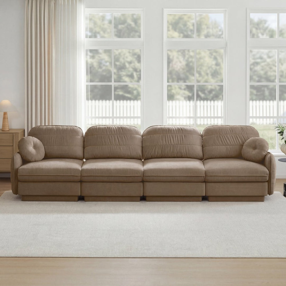 English Elm 137"chenille Cloud Sofa Deep Seat Four Seater with Quilted Cushions for Living Room Light Coffee W714S01762