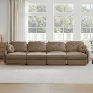 English Elm 137"chenille Cloud Sofa Deep Seat Four Seater with Quilted Cushions for Living Room Light Coffee W714S01762