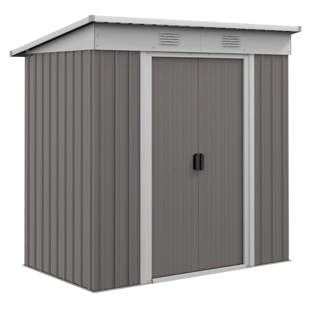 English Elm Outsunny Galvanized Steel Lean to Shed with Sliding Doors and Vented Backyard Storage W2225P174117