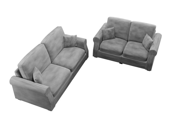 English Elm Black Corduroy Upholstered Sofa and Loveseat Set for Contemporary Living Rooms Fog B011S02182