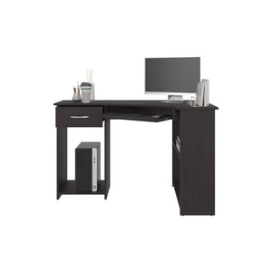 English Elm Jasper Corner Desk with Dark Kronos Wengue Finish — L-Shaped Space-Saving Design & Dual Shelves B200P378363
