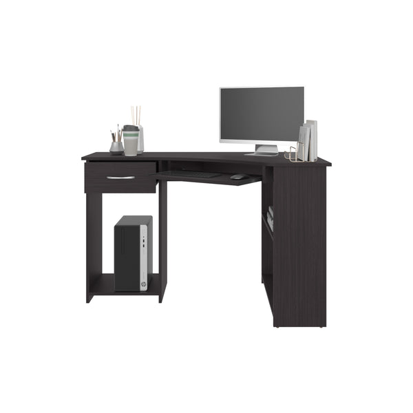 English Elm Jasper Corner Desk with Dark Kronos Wengue Finish — L-Shaped Space-Saving Design & Dual Shelves B200P378363