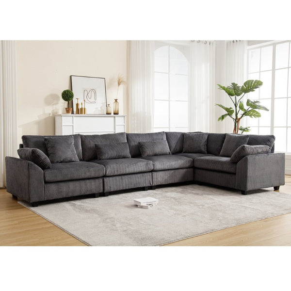 English Elm Oversized Modular Sectional Sofa Set - Corduroy Deep Seat Comfort For 5 W2325S00018-GIGA