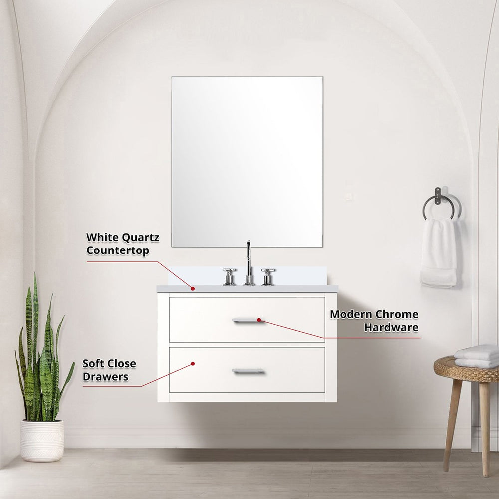English Elm White Single Bath Vanity Set With White Quartz Countertop, Mirror, Faucet – Ready To Install Elegance B2731S01973-GIGA