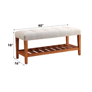 English Elm Charla Tufted Fabric Bench with Oak Tapered Legs and Open Slatted Shelf — Cozy Seating & Storage Gray 43 L x 18 W x 7 H B2726P256272