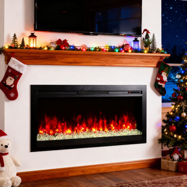 English Elm 44 Inch Recessed Electric Fireplace with Led Flame Heater and Remote for Living Rooms W1769P171421