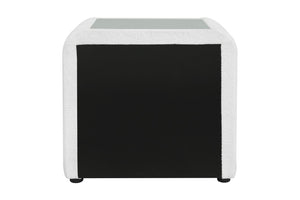 English Elm Shelyn Teddy Sherpa Upholstered Nightstand with Glass Top and Crystal Knob Hardware White B2756P495789