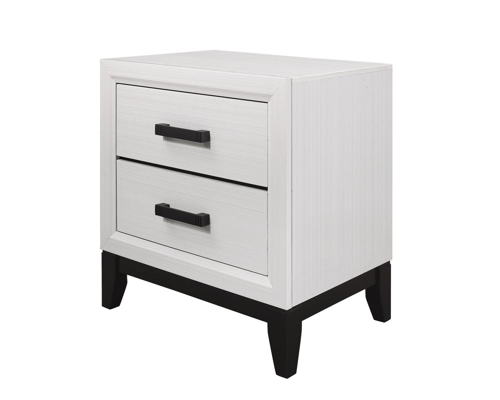 English Elm MIRAGE White Nightstand with 2 Drawers, Rubberwood Build, Smooth Kennin Center Glide & Black Hardware B201P226182
