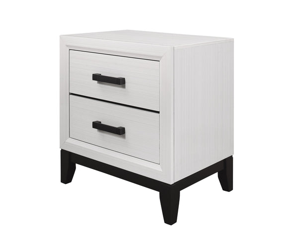 English Elm MIRAGE White Nightstand with 2 Drawers, Rubberwood Build, Smooth Kennin Center Glide & Black Hardware B201P226182